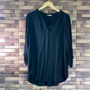 Women’s Large Pleione Split Neck Long Sleeve Black Blouse
